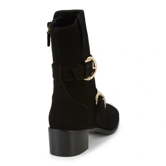 Stuart Weitzman Britain Suede Boots Black and Gold - Picture 4 of 11